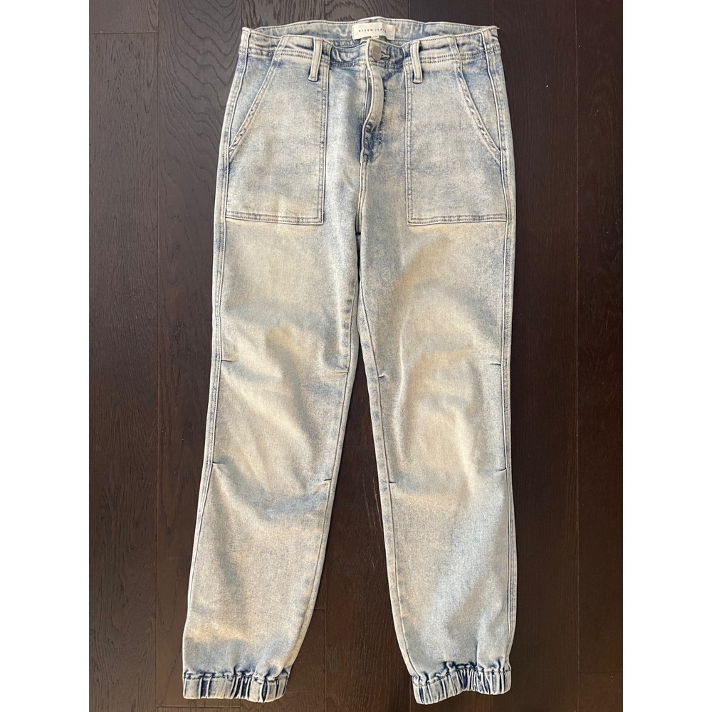 Risen Jeans Acid Wash Denim Joggers Light Blue Utility Pants RDP5652 Size 11 30